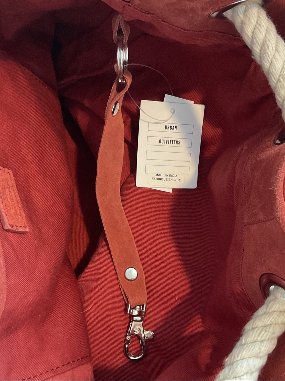 NWT Urban Outfitters Suede Drawstring Hobo Bag in Coral - Picture 9 of 16